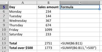 Excel SUMIF function worked example with two arguments