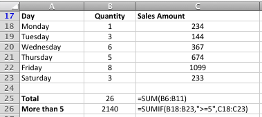 Excel SUMIF function example with three arguments